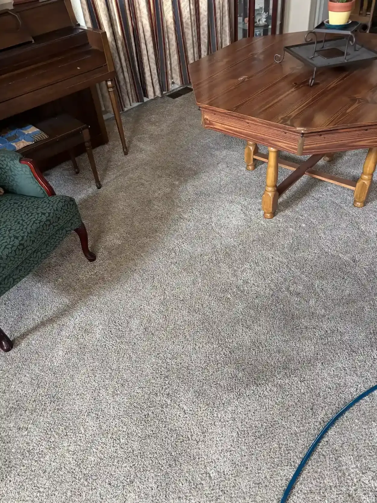 Builder grade polyester carpet traffic lane cleaning in a Copperleaf, Centennial home
