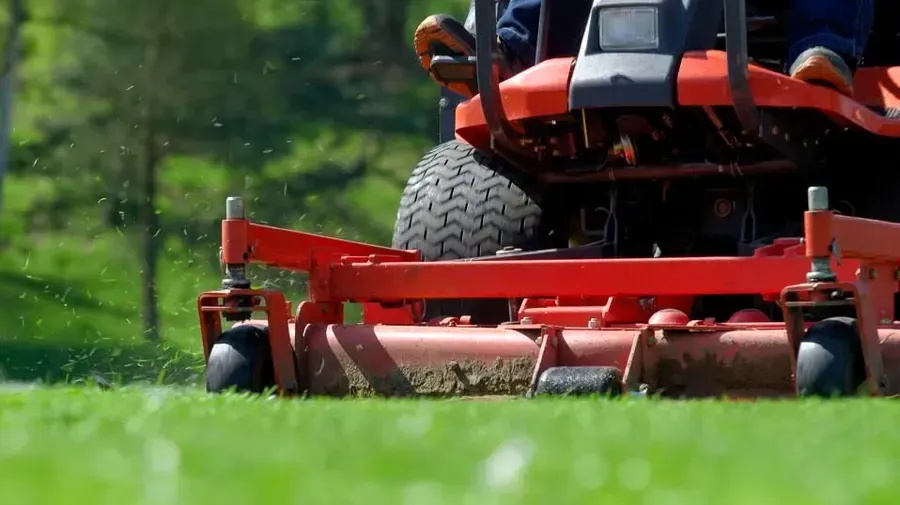 Lawn being professionally mowed.