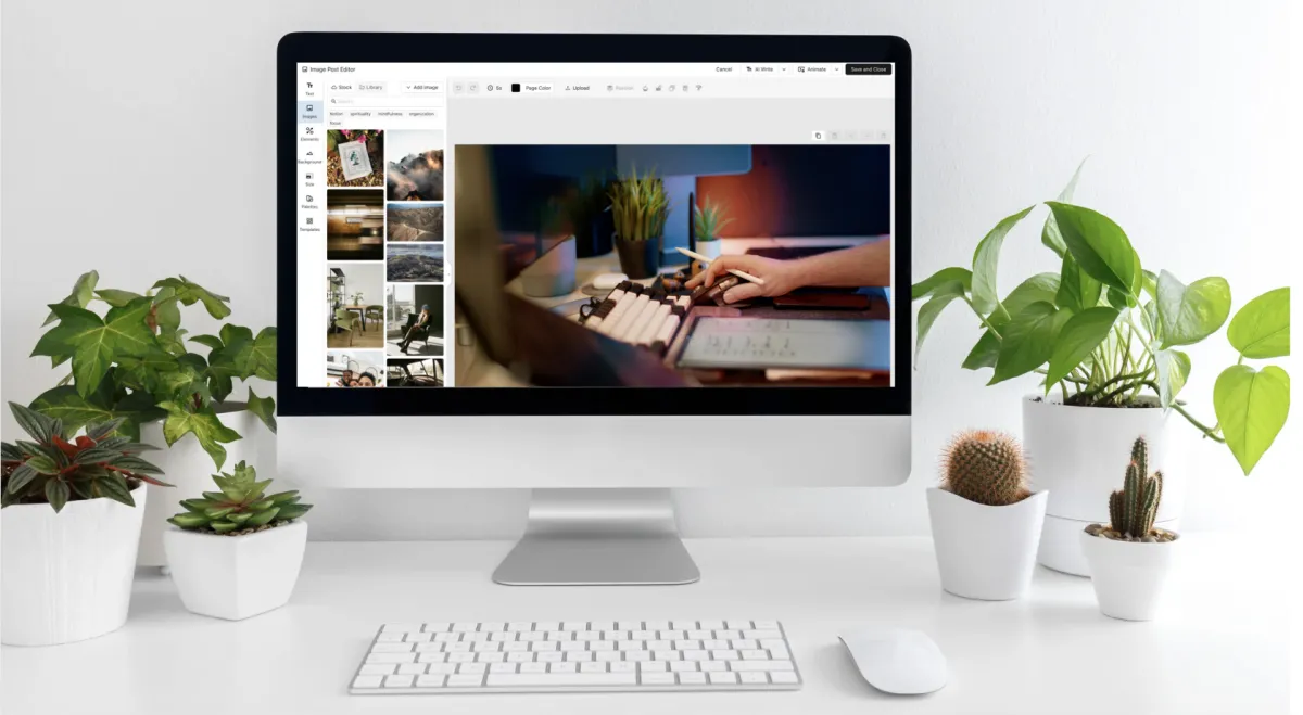 Laptop mockup showing Social AI dashboard with weekly content calendar, post previews, captions, hashtag suggestions, and scheduling toggles.
