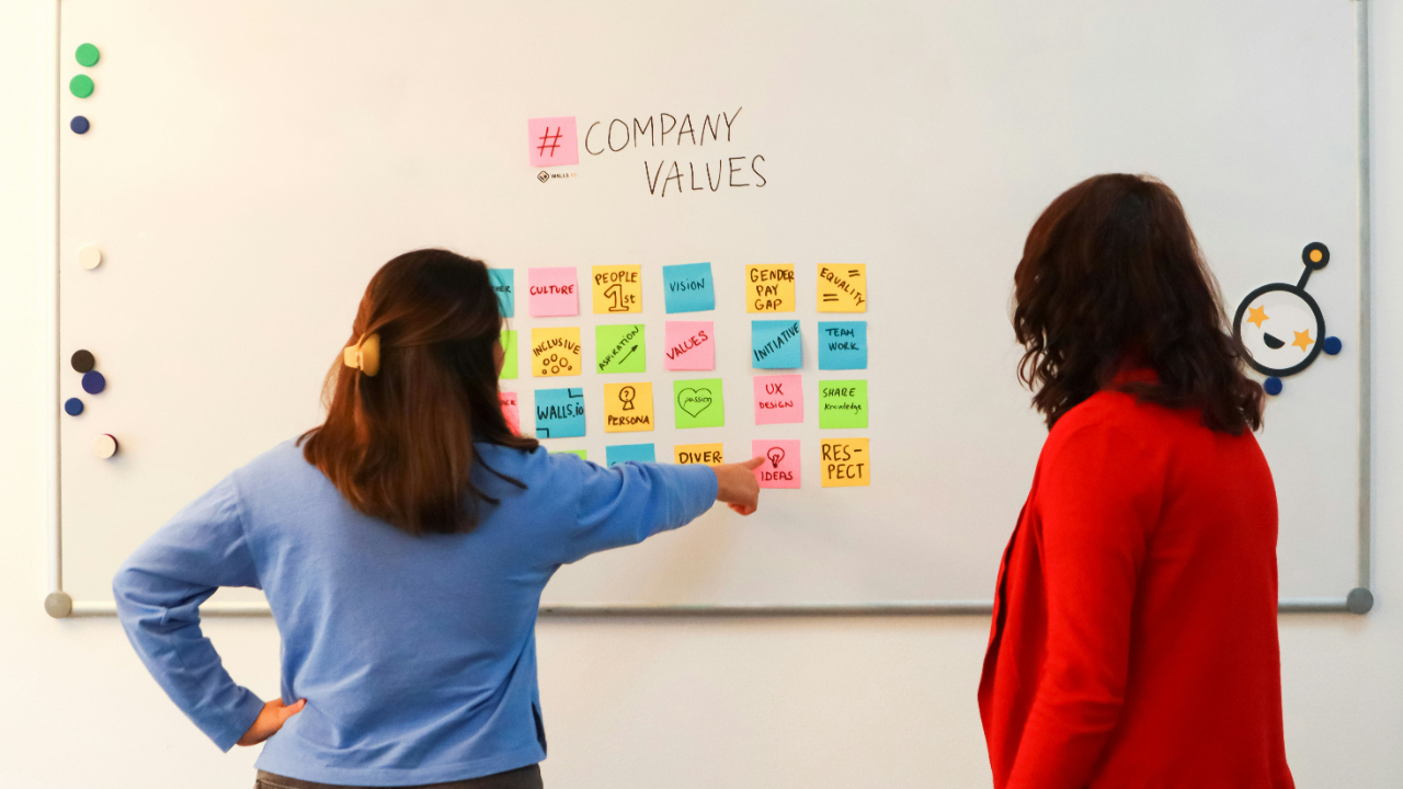 Company values displayed as the foundation supporting workplace culture