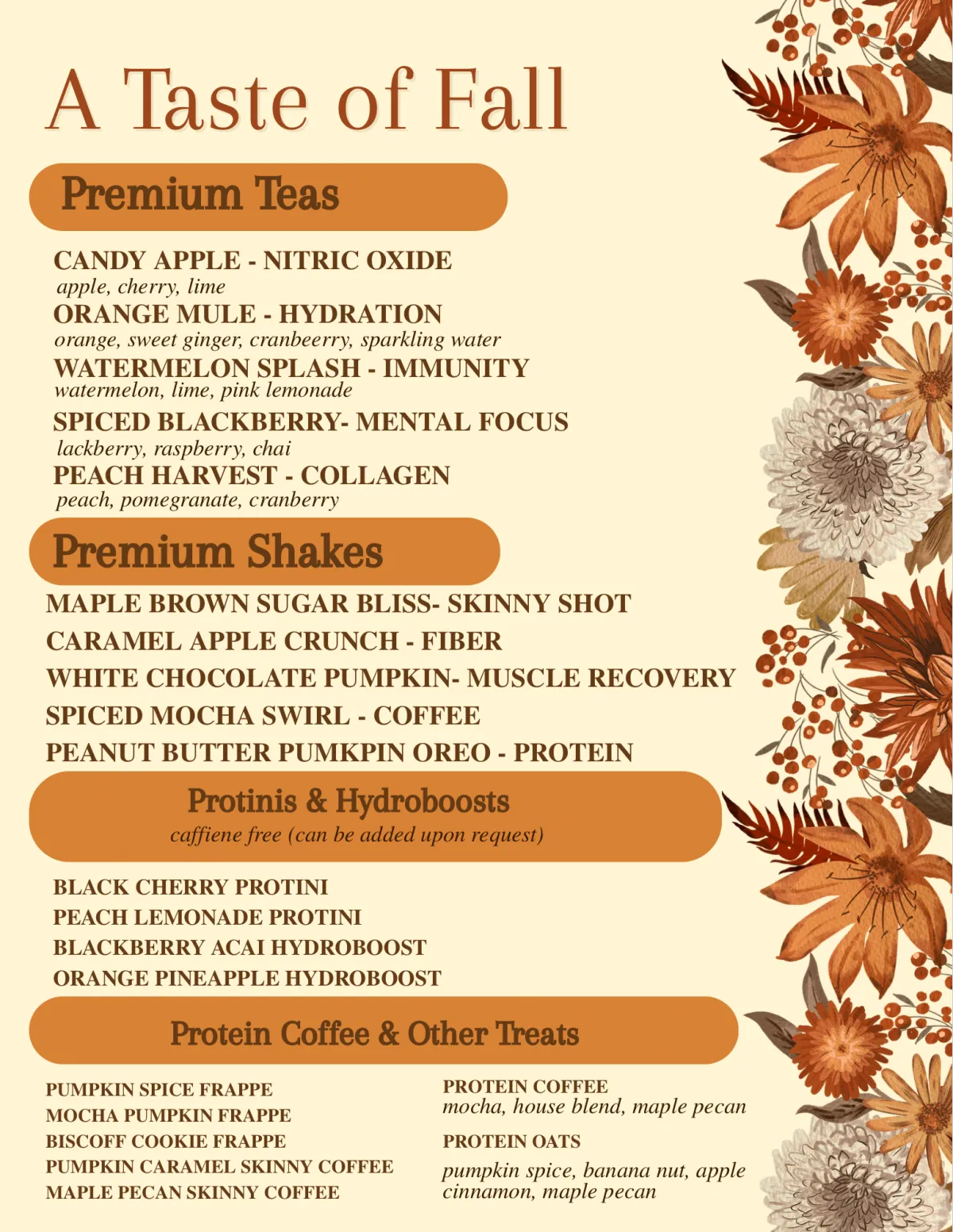 Hub City Nutrition Limited Menu