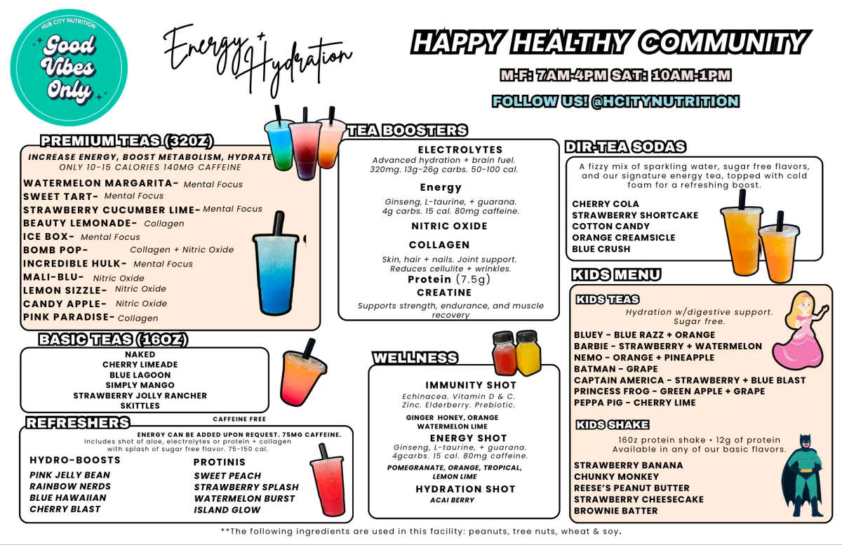 Hub City Nutrition Limited Menu