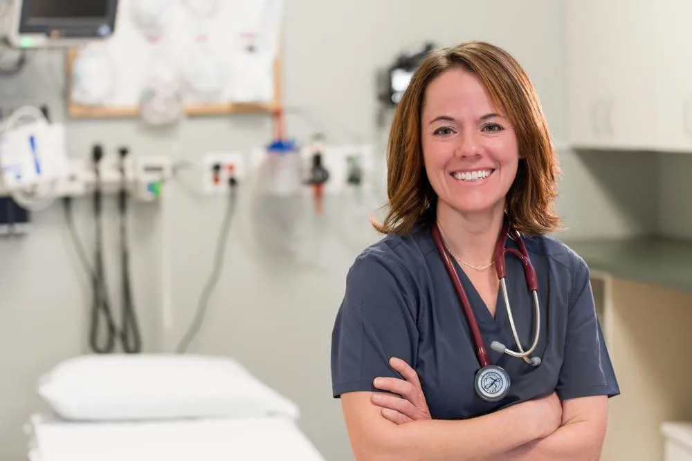 Nurse with stethoscope in emergency room