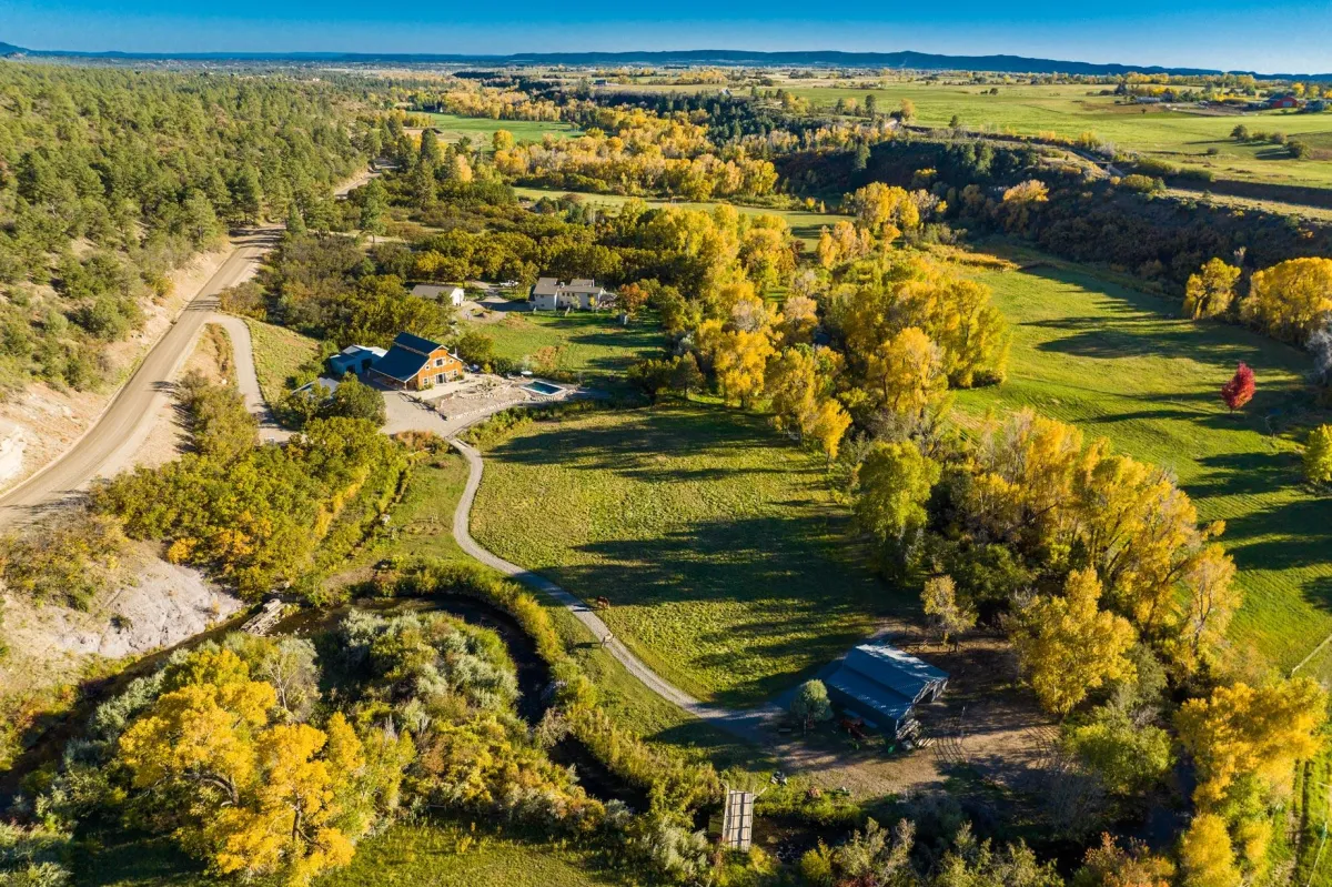 Large high view of property in fall