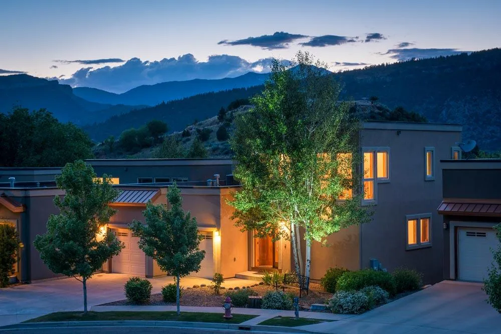 Townhome in the mountains at twilight