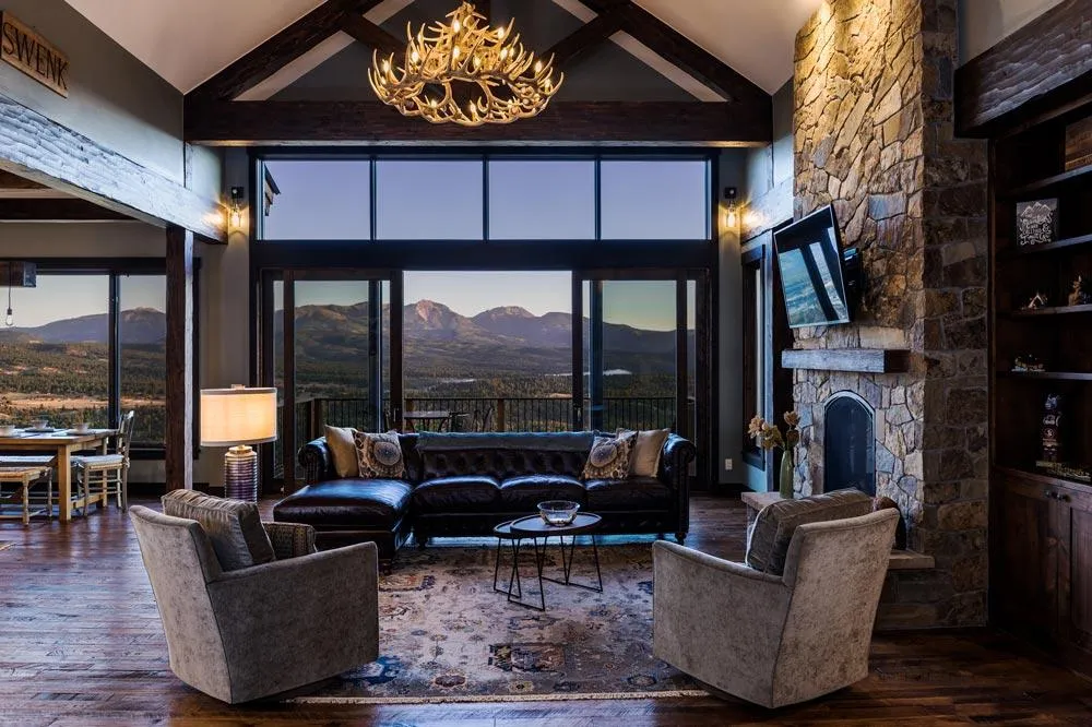 Living room with morning view of mountains