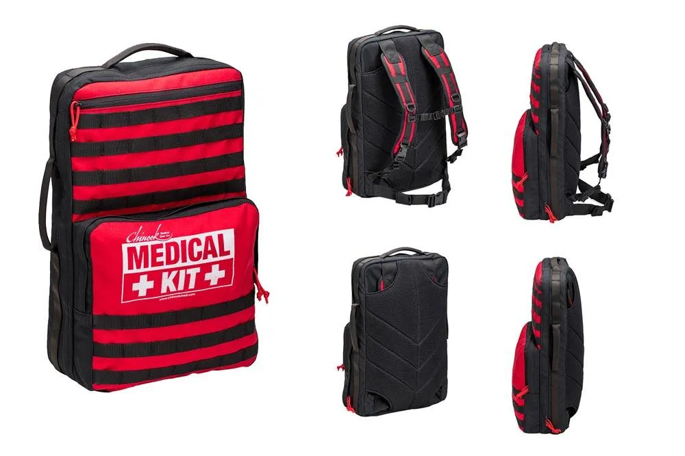 Multiple angles of backpack style medical kit