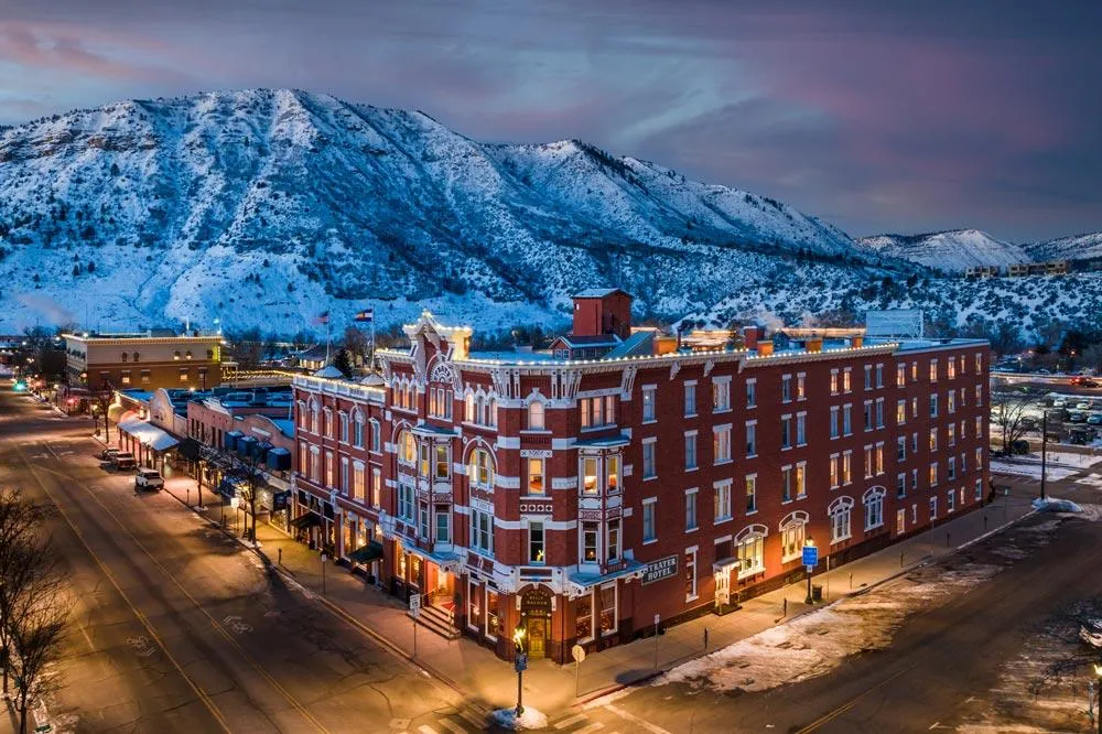 Winter twilight of Strater Hotel in Durango Colorado