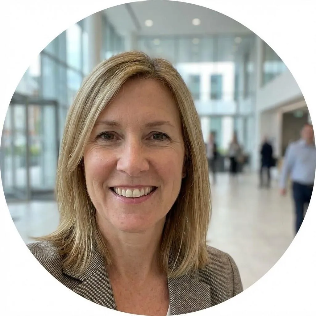 Smiling woman giving a 5-star review for MP Getaways insurance relocation housing services in Tennessee.