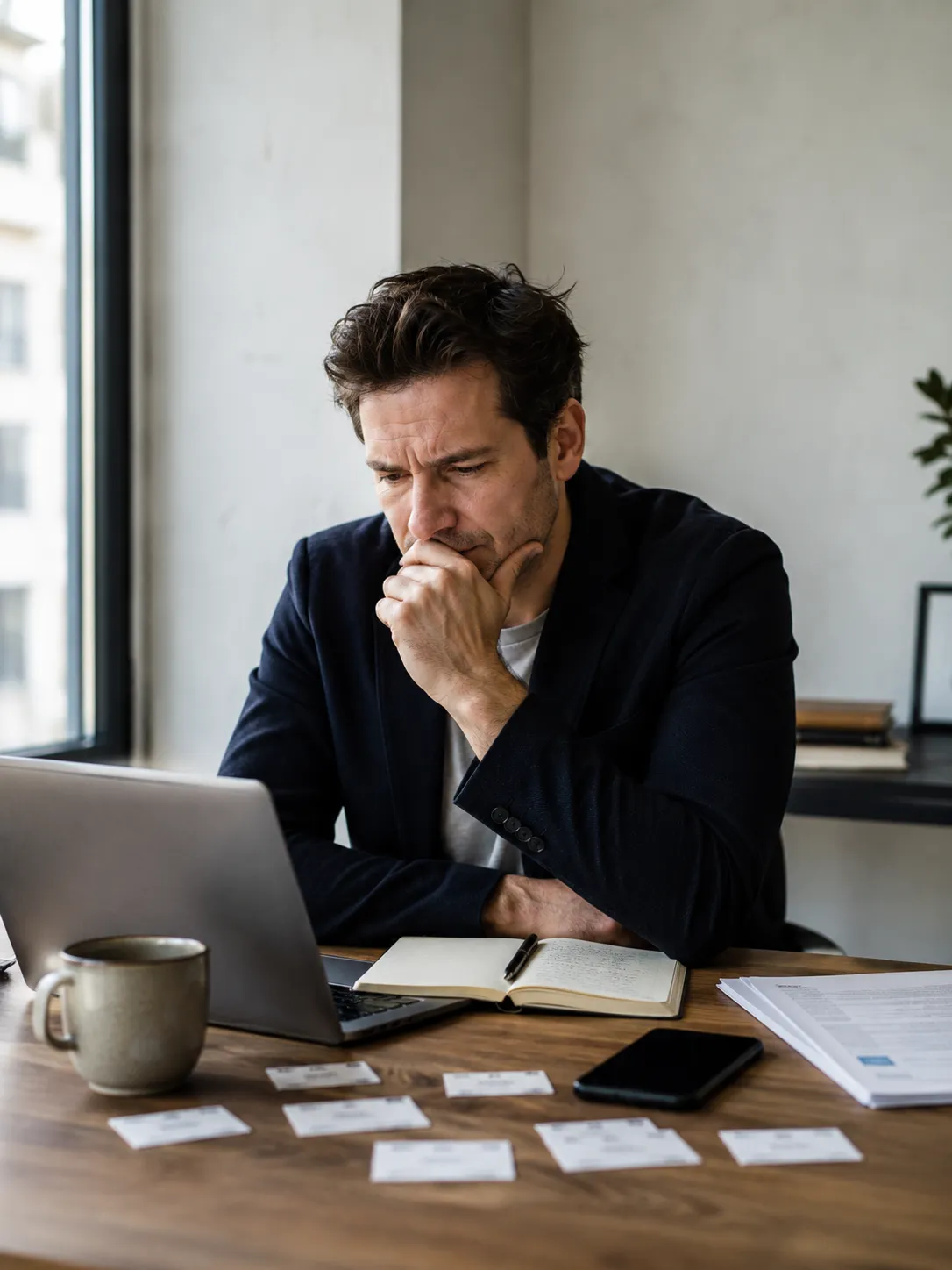 Overwhelmed professional sitting at desk