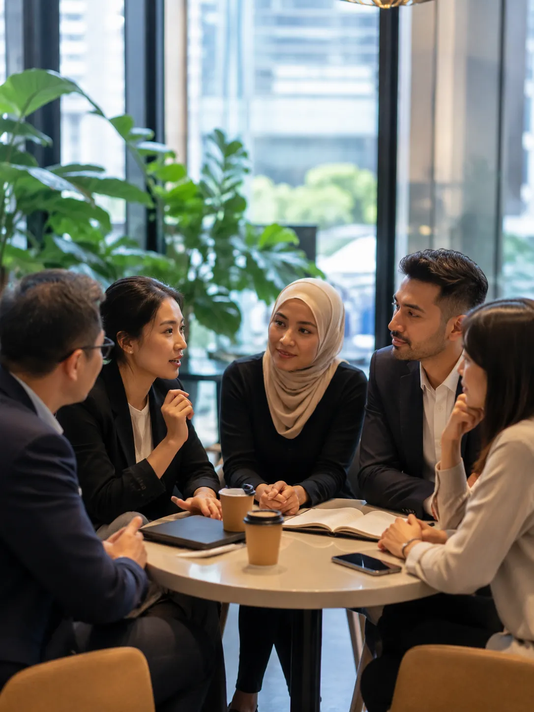 Diverse high-level professionals networking strategically