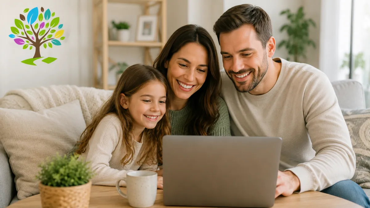 A young family reviewing health insurance options at home