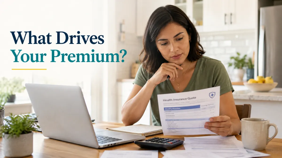 A person reviewing a health insurance quote and budget at a kitchen table