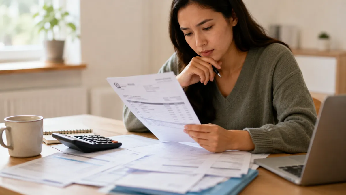 A person reviewing a medical bill and insurance statement