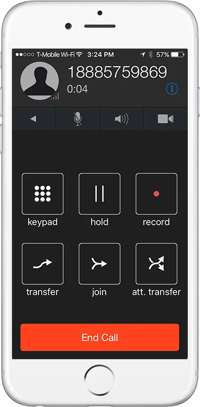 ReachUC VoIP app in-call options — hold, transfer, record and conference for Syracuse businesses