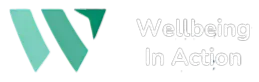 Logo of Wellbeing In Action featuring a stylized green "W" icon next to the brand name in white text on a black background.