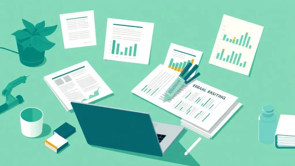 Illustration of a woman holding a large pencil in front of a clipboard with a table layout and a dollar sign icon, representing budgeting, financial planning, or expense tracking.