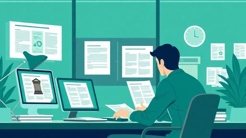 Illustration of a person holding a magnifying glass in front of a large report with a pie chart, representing data analysis, performance review, or business insights. Ask ChatGPT