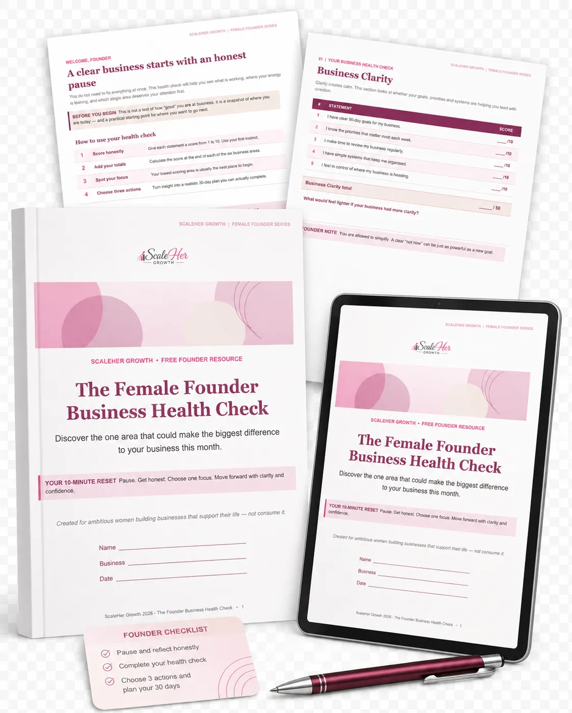 Free Female Founder Business Health Check workbook from ScaleHer Growth