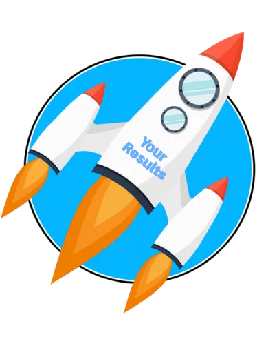 Space rocket icon shooting "Your Results" off the page