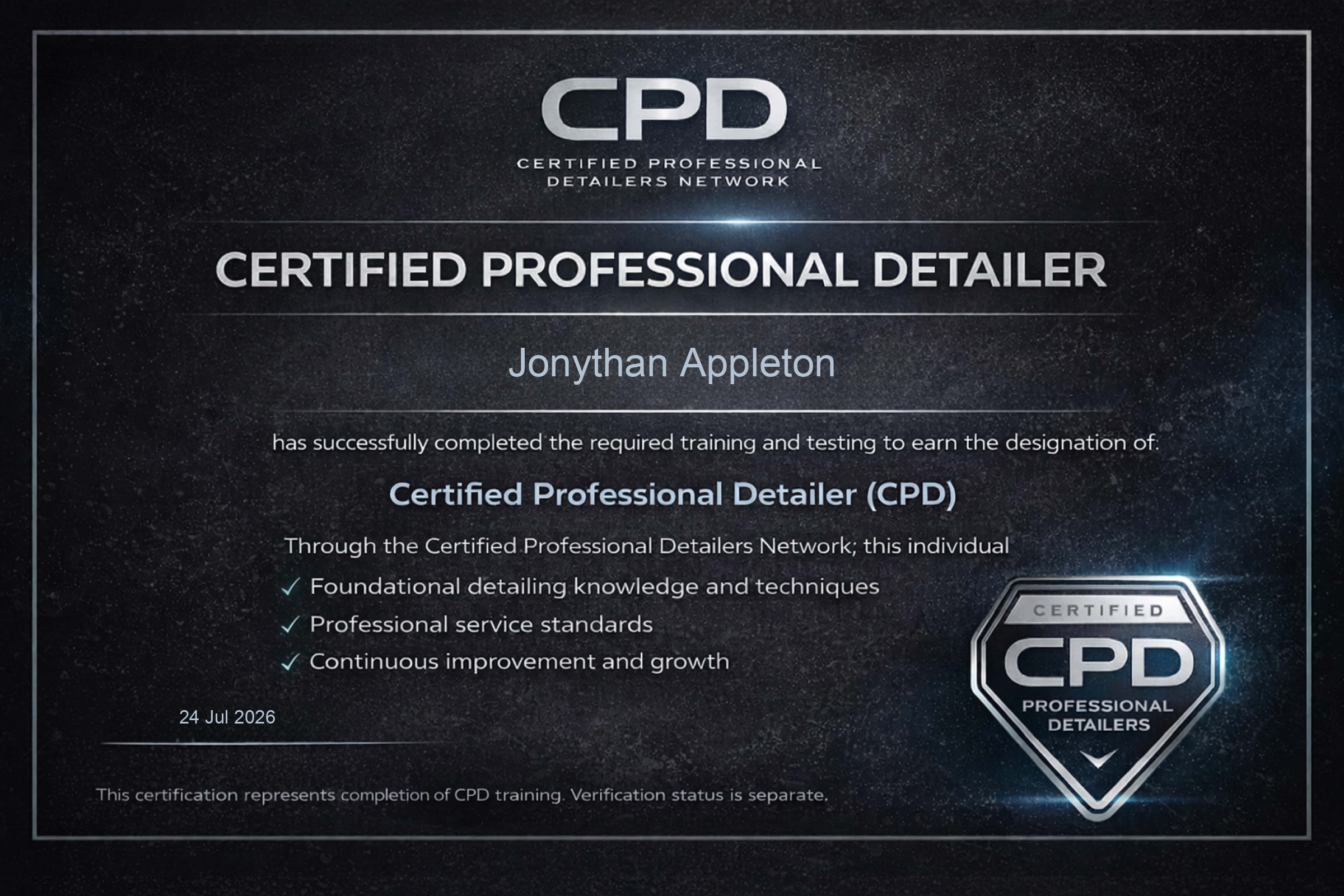 Certified Professional Detailer Jonythan Appleton
