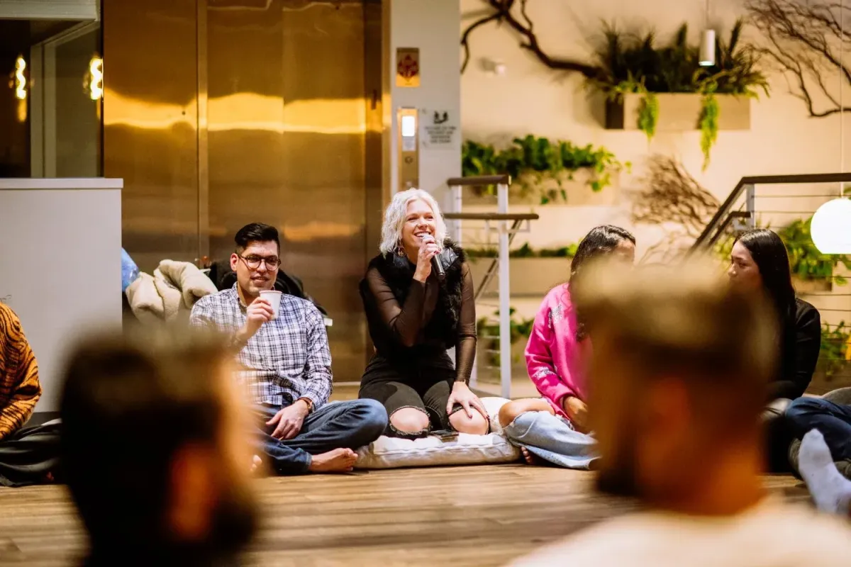 Danielle Aubrey Smith leading a Singles Connection event for healing and connection