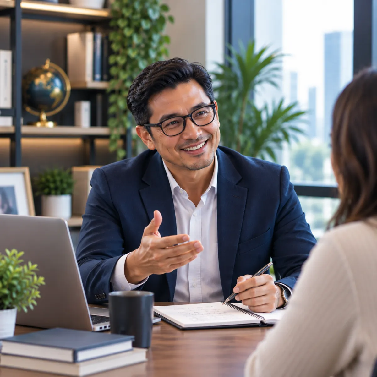 Professional reviewing strategic career growth profile in a modern architectural office setting