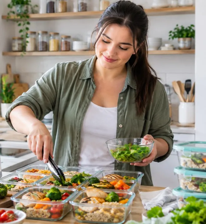 Woman enjoying a nutritious meal while balancing a busy lifestyle