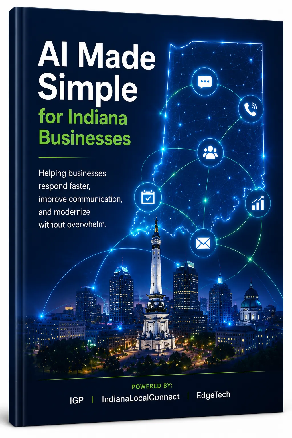 Modern 3D ebook mockup AI Made Simple for Indiana Businesses