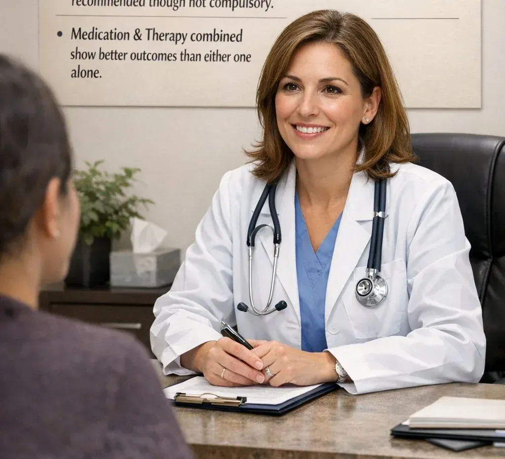 Medivira physician consulting with anxiety patient in Frisco TX - medication management for anxiety disorders, PTSD, OCD and insomnia