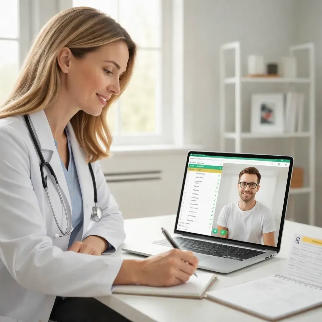 Board-certified physician conducting a telehealth consultation for Suboxone treatment and mental health care at Medivira in Frisco, TX