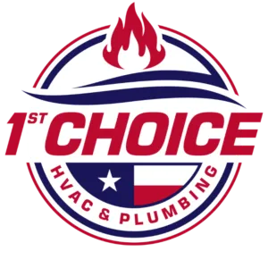 1st Choice HVAC & Plumbing logo featuring a star and patriotic red, white, and blue colors