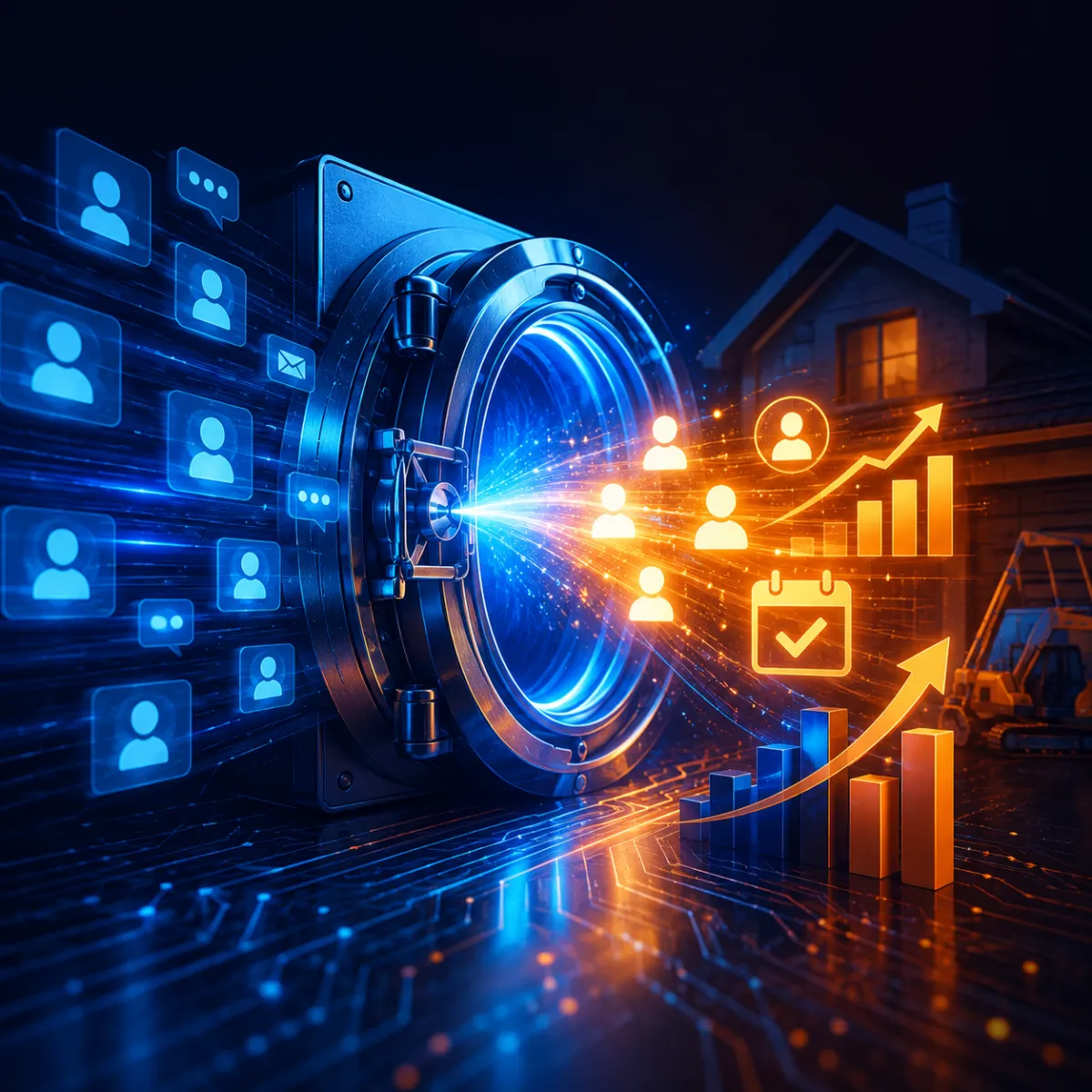 A glowing neon-purple padlock icon centered inside a digital circuit board design, symbolizing cybersecurity and data protection.