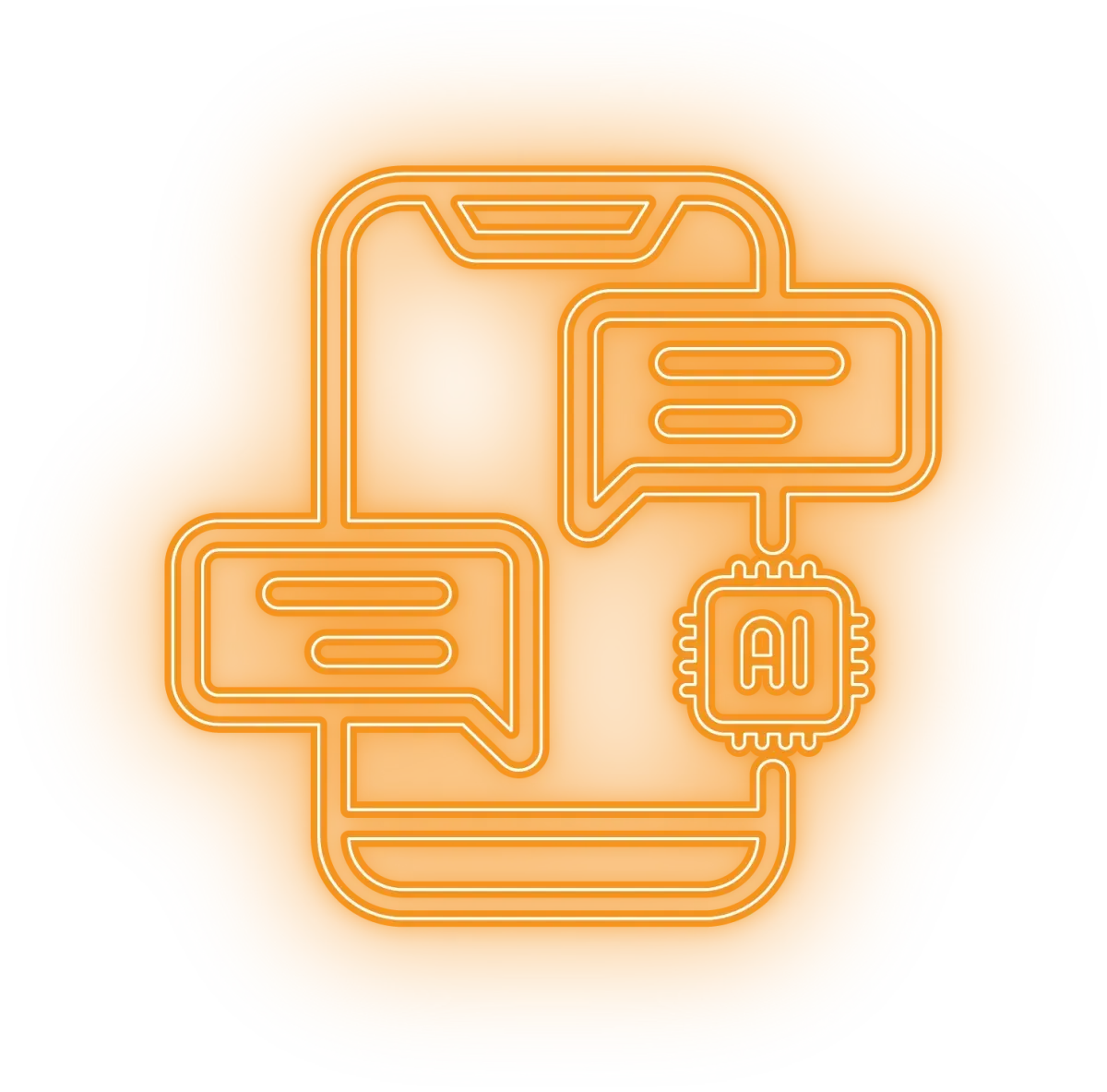 Smartphone with chat bubbles and AI chip icon, representing AI-driven communication solutions for businesses.