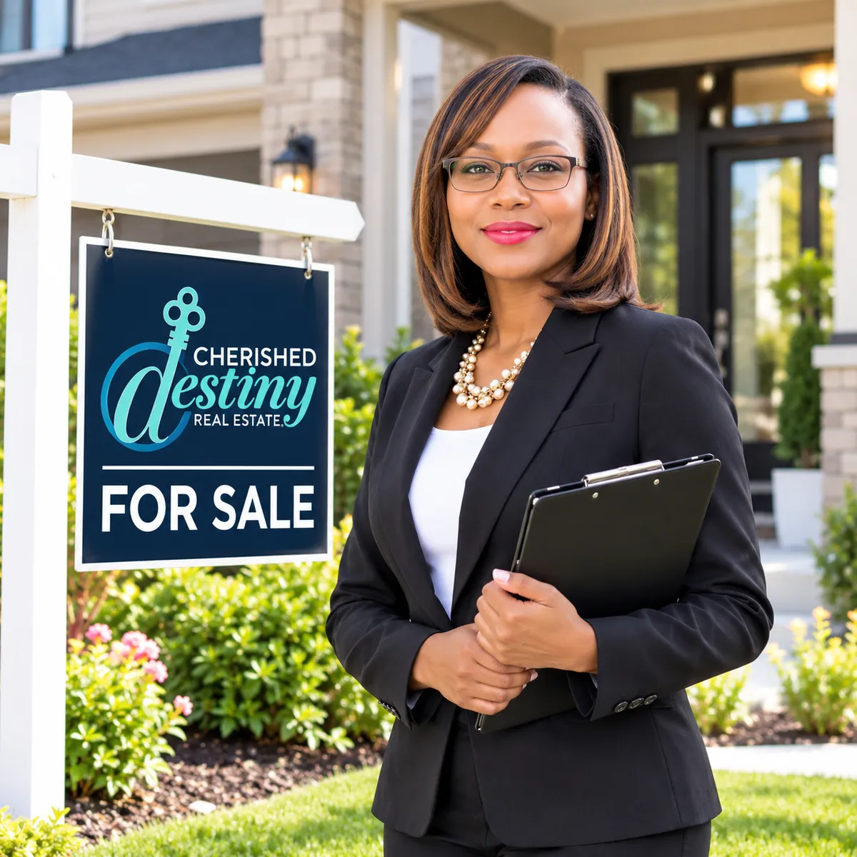 real estate agent walking through historic Old Town neighborhood at golden hour