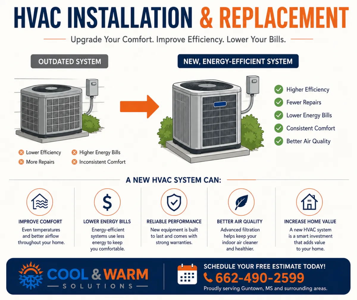 HVAC installation and replacement diagram for heating and cooling systems in Fulton, Mississippi