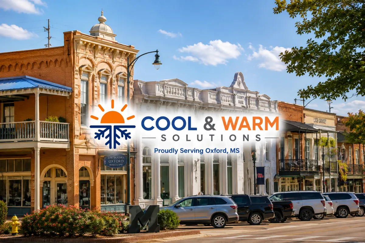 Cool & Warm Solutions HVAC services in Oxford, Mississippi featuring downtown Oxford