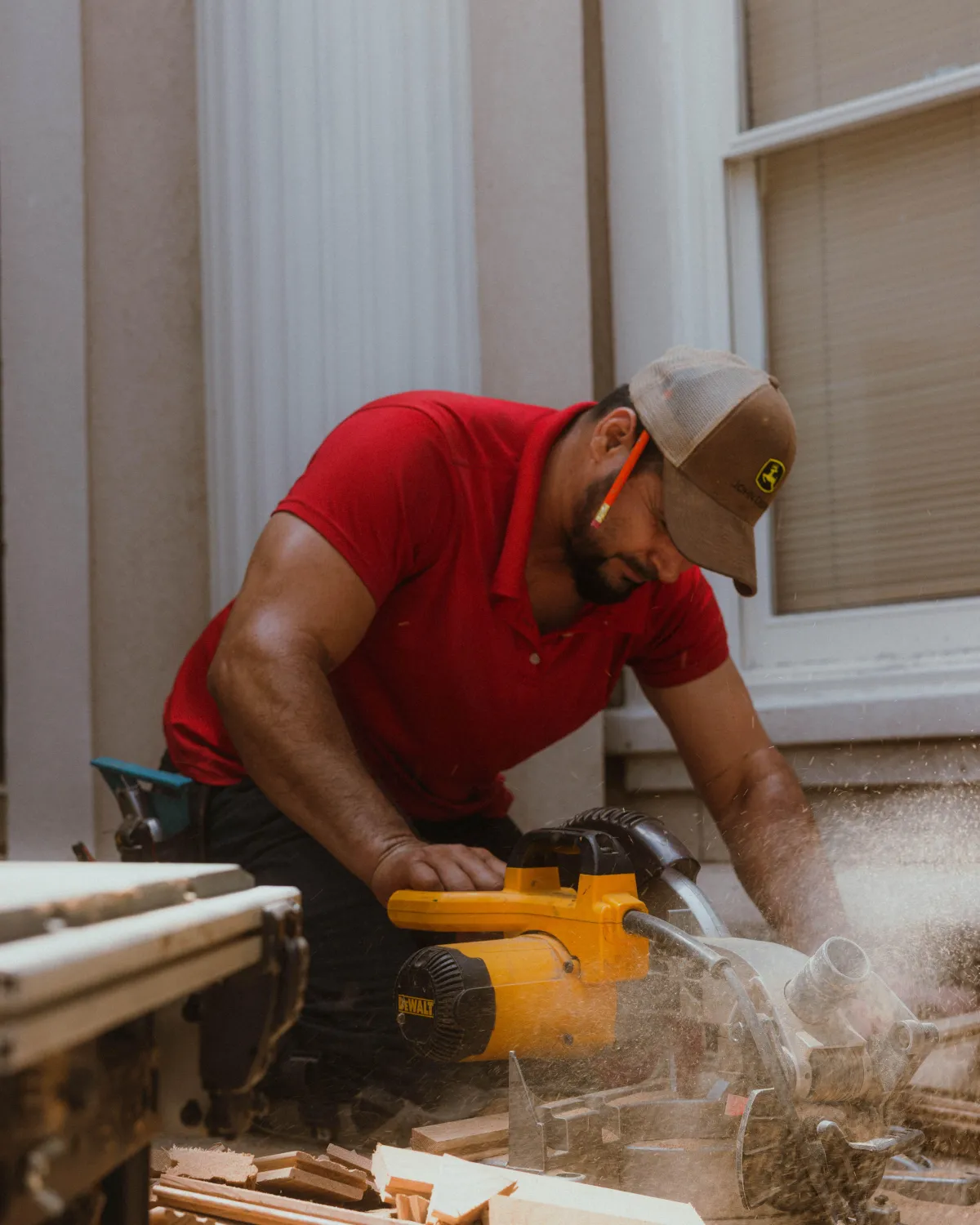 Steaming wooden blocks are emerging from below.