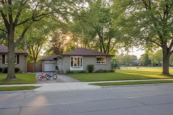 Bungalow rénové sur une rue résidentielle calme et arborée à Côte-Saint-Luc, illustrant la vie familiale dans ce secteur de Montréal