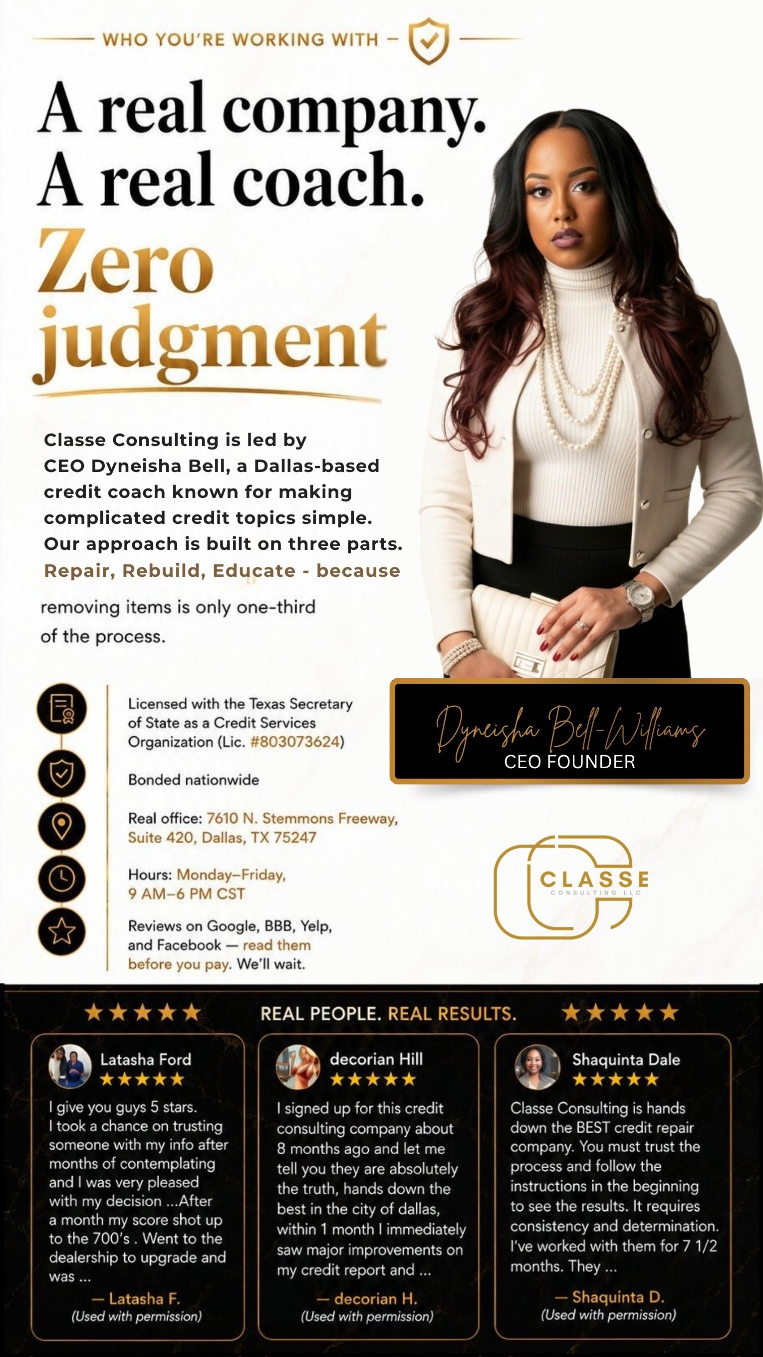 Header: Bad credit isn't just a number. It decides your interest rates. Your deposits. Your approvals. It's the pause at the dealership, the "unfortunately" email from the apartment, the feeling of being judged by mistakes you've already outgrown — some of which may not even be reported accurately. You didn't land on this page by accident. Something on your credit is standing between you and the car, the home, the apartment, or the funding you're working toward. Here's the good news: you don't have to figure it out alone — and you don't have to hand your money to a mystery company on the internet, either.