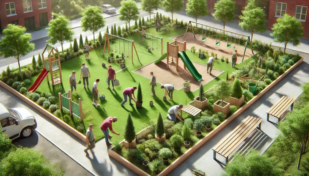 groene speeltuin met speeltoestellen
