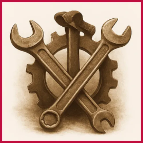 Illustration of mechanical tools representing HVAC repair services, system diagnostics, and maintenance support for heating and cooling units.