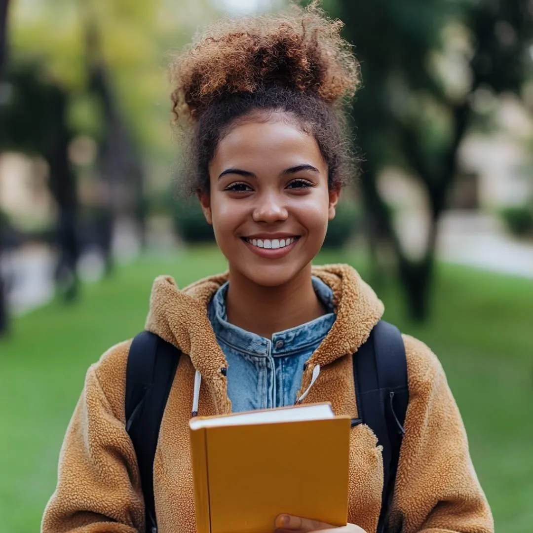 Happy college student holding books, symbolizing confidence and clarity after receiving a custom CLEP strategy plan from the online college coach, to save time and money on college credits.