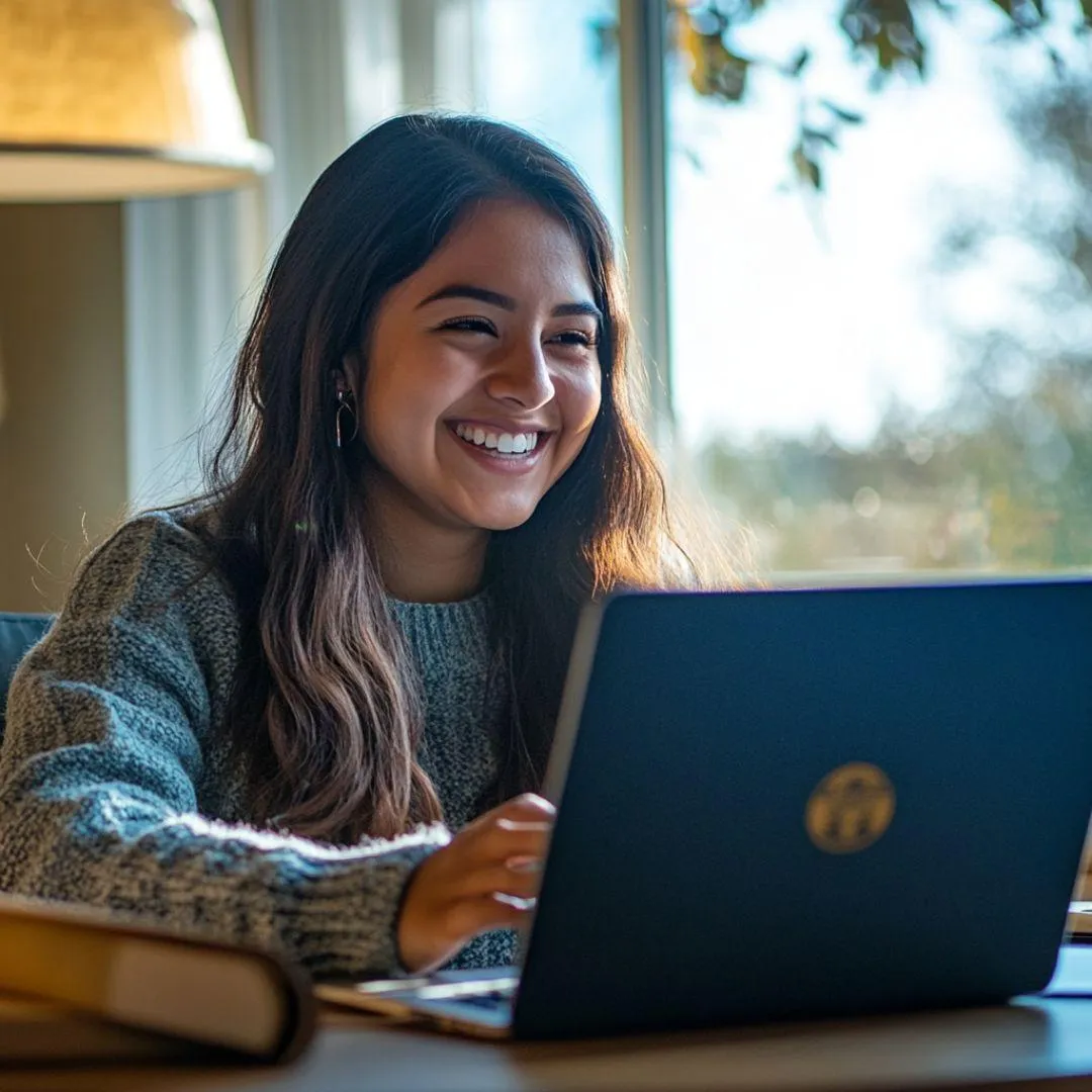 Happy college student reviewing a personalized CLEP strategy packet from The Online College Coach to plan faster graduation steps.