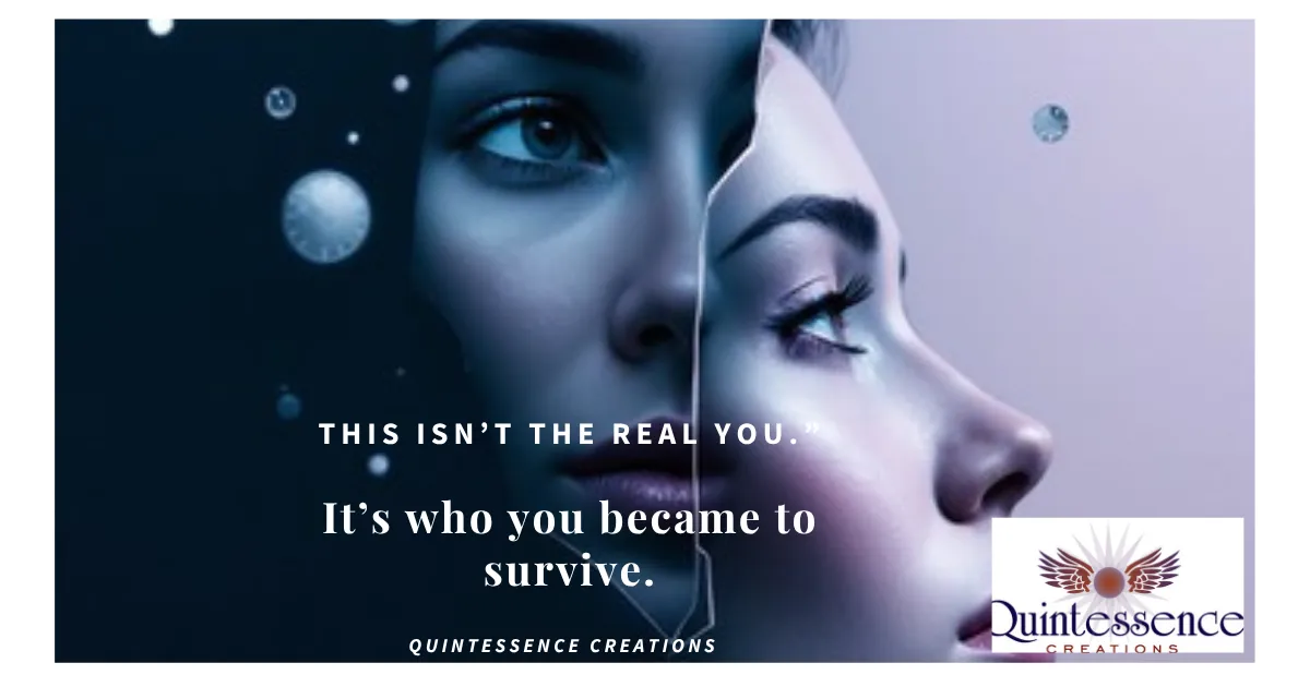 Woman with fragmented faces representing layers of identity and lack of authentic self