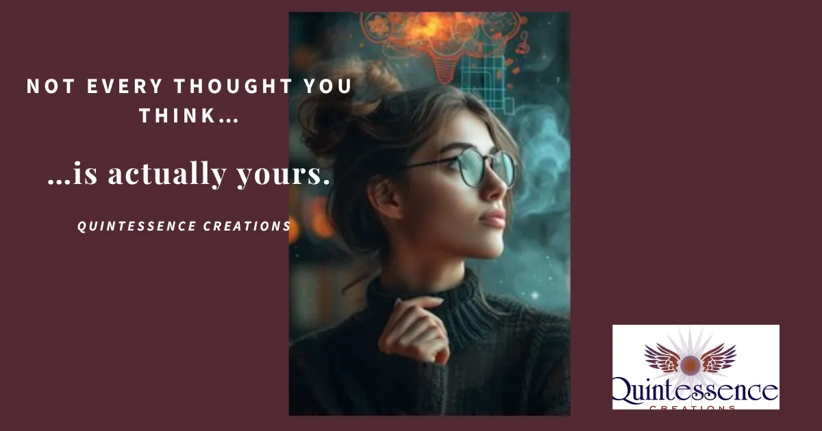 Woman wearing glasses looking to the side representing awareness that thoughts are not always her own