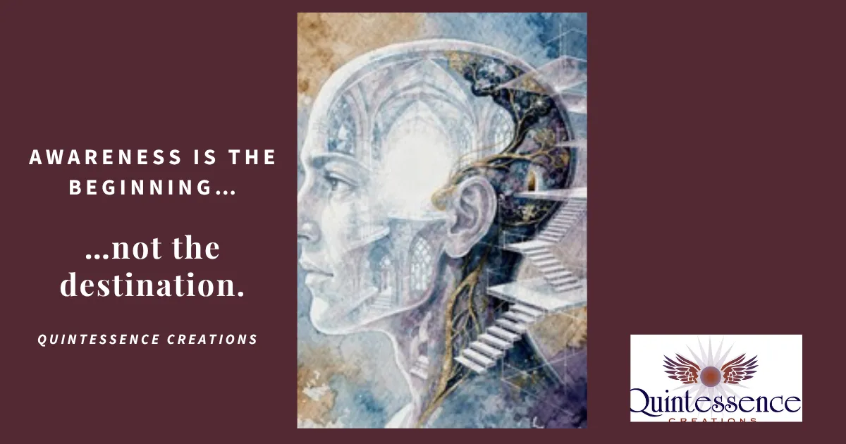 Illustration of a human profile with layered architectural elements symbolizing awareness and expanding consciousness