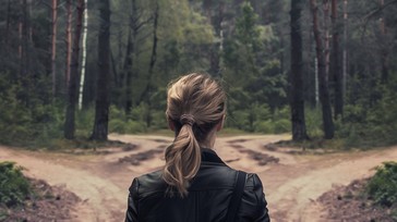 Woman making a decision of 2 paths