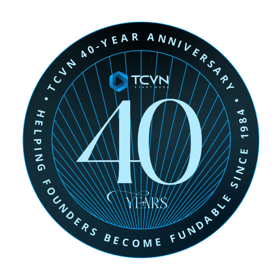 TCVN 40-year anniversary badge, helping founders become fundable since 1984