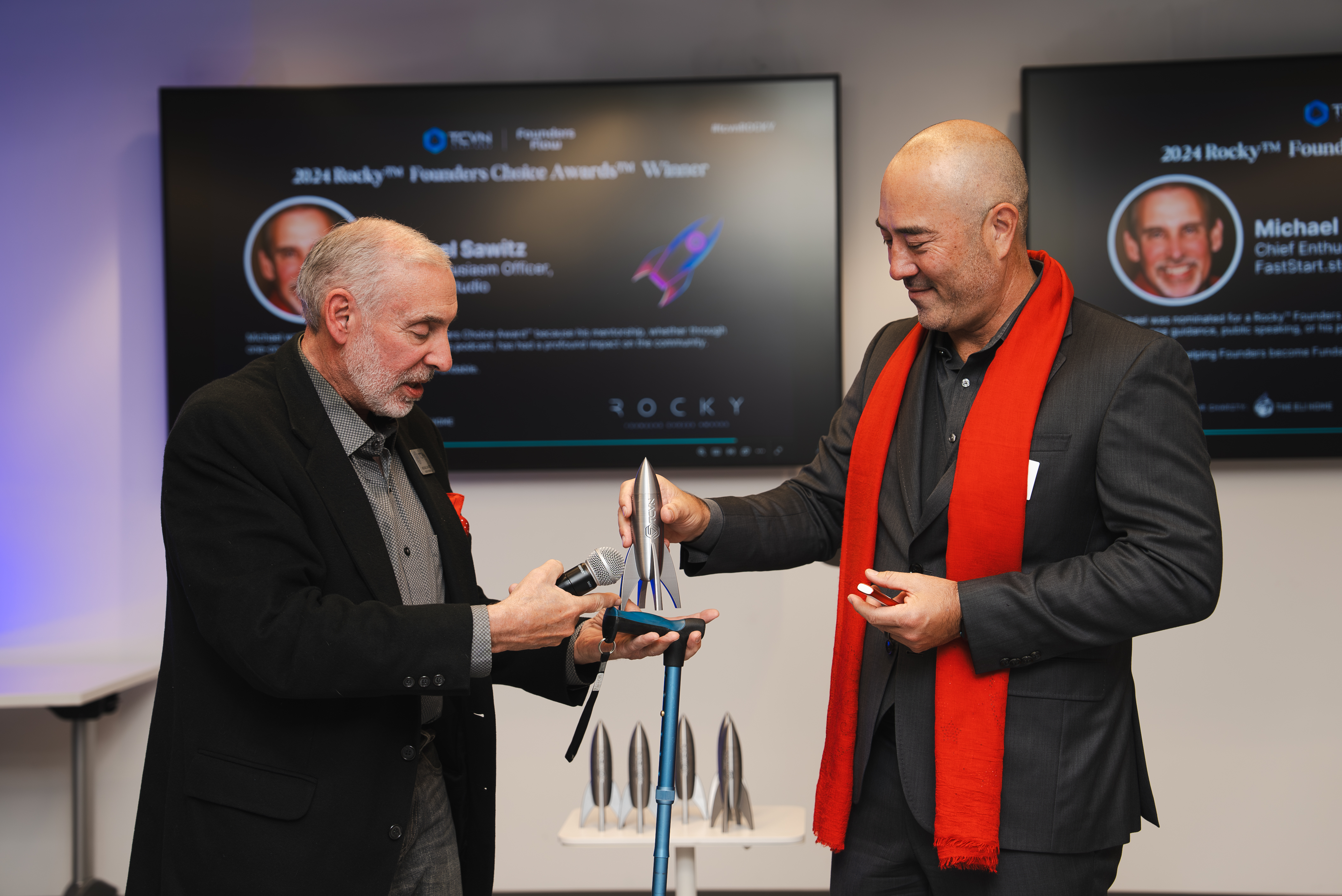 TCVN Rocky Founders Choice Awards trophy presentation to a winning founder